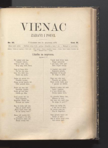 Vienac : zabavi i pouci. : 2,34(1870) / urednik Ivan Perkovac.