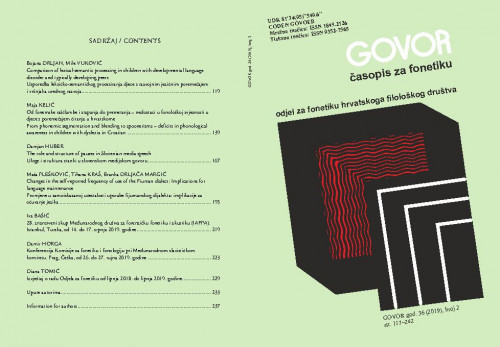 Govor : časopis za fonetiku : 36,2(2019) / Gordana Varošanec-Škarić, glavna urednica.