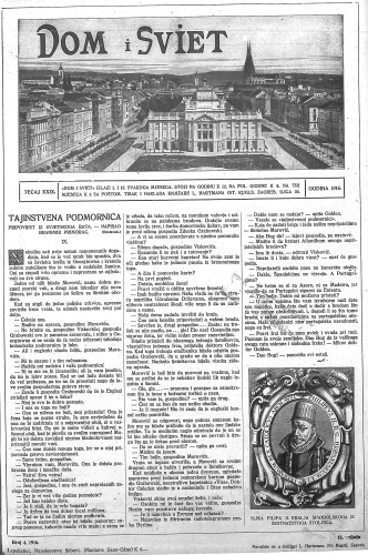 Dom i sviet  : ilustrovani list za zabavu, pouku i viesti dnevnih dogadjaja, javnom i društvenom životu, umjetnosti i znanosti, trgovini, obrtu, glazbi i kazalištu : 29,4(1916) / za uredničtvo privremeno odgovara M. Lovrenčević.
