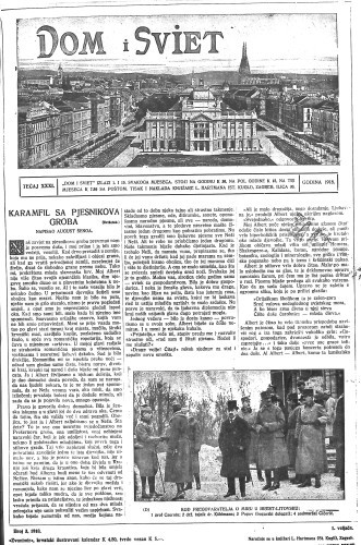 Dom i sviet  : ilustrovani list za zabavu, pouku i viesti dnevnih dogadjaja, javnom i društvenom životu, umjetnosti i znanosti, trgovini, obrtu, glazbi i kazalištu : 31,3(1918) / urednik Rudolf Kugli.