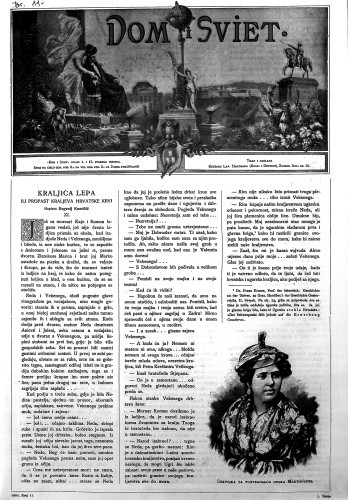Dom i sviet  : ilustrovani list za zabavu, pouku i viesti dnevnih dogadjajih, javnom i družtvenom životu, umjetnosti i znanosti, trgovini, obrtu, glasbi i kazalištu : 15,11(1902) / urednik Stjepan Kugli.