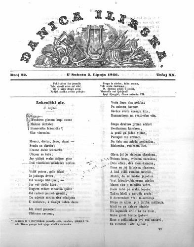 Danica ilirska : 20,22(1866)  / urednik Ljudevit Gaj.