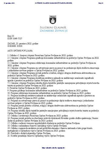 Službeni glasnik Zadarske županije : 29,33(2022)  / glavna urednica Marina Plenča Alibašić.