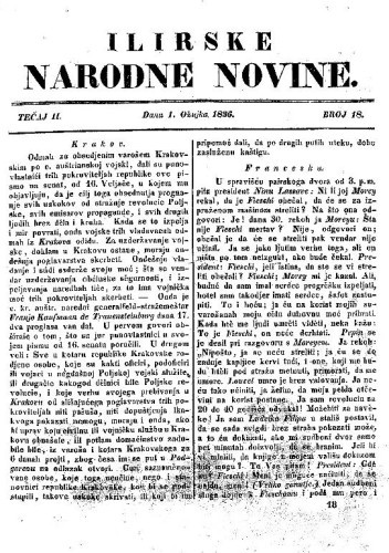 Ilirske narodne novine : 2,18(1836)   / [urednik Ljudevit Gaj].