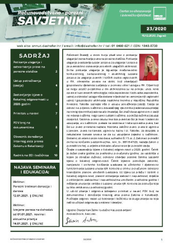 Računovodstveno-porezni savjetnik : 23(2020)  / glavni urednik Ivana Lukić.