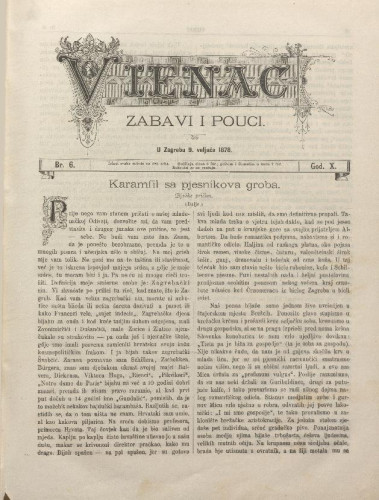 Vienac : zabavi i pouci. : 10,6(1878) / urednik August Šenoa.