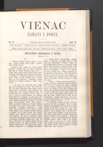 Vienac : zabavi i pouci. : 4,47(1872) / urednik Franjo Marković.