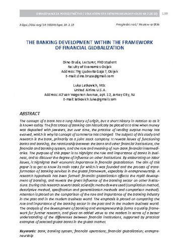 The banking development within the framework of financial globalization / Dino Bruža, Luka Latkovich.