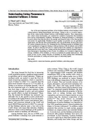 Understanding caking phenomena in industrial fertilizers : a review / Aysu Ulusal, Cemre Avsar.