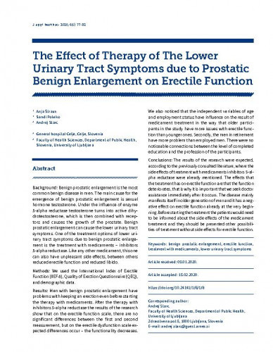 The effect of therapy of the lower urinary tract symptoms due to prostatic benign enlargement on erectile function / Anja Štraus, Sandi Poteko, Andrej Starc.