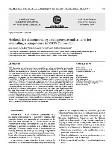 Methods for demonstrating a competence and criteria for evaluating a competence in STCW Convention / Ana Gundić, Srđan Vujičić, Lovro Maglić, Dalibor Ivanišević.