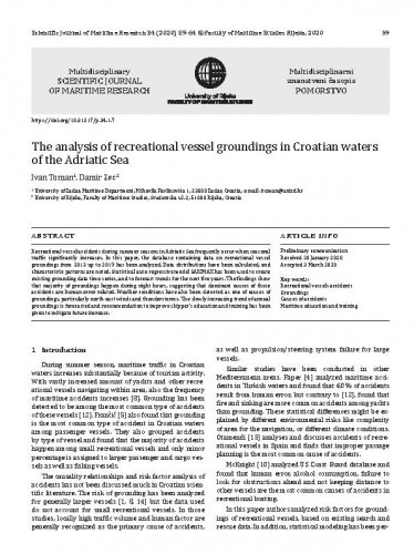 The analysis of recreational vessel groundings in Croatian waters of the Adriatic Sea / Ivan Toman, Damir Zec.