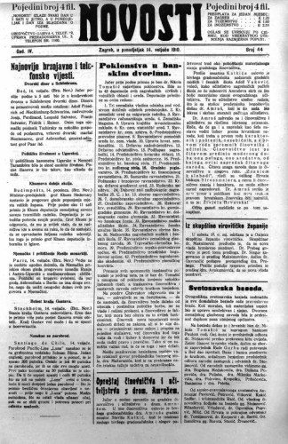 Novosti : 4,44(1910) / odgovorni urednik Mile Maravić.