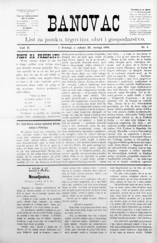 Banovac  : list za pouku, trgovinu, obrt i gospodarstvo : 2,4(1889) / odgovorni urednik Gjuro Kostinčer.