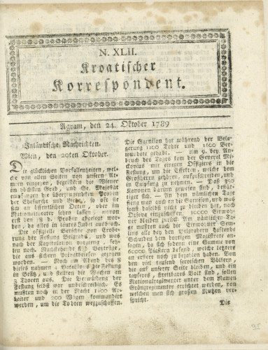 Kroatischer Korrespondent : 1,42(1789)   / [Johann Thomas].
