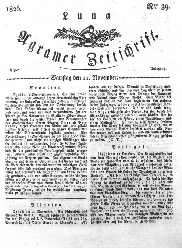 Luna Agramer Zeitschrift : 1,39(1826) / Herausgeber und Redacteurs F. S. Stauduar.
