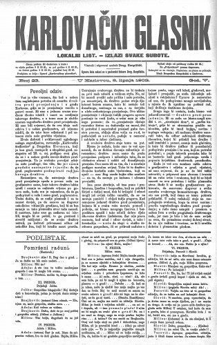 Karlovački glasnik : lokalni list : 5,23(1903) / odgovorni urednik Drag. Hauptfeld.