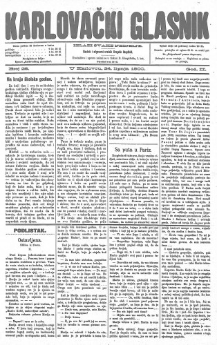 Karlovački glasnik : 2,26(1900) / odgovorni urednik Dragutin Hauptfeld.