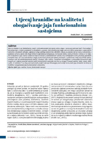 Utjecaj hranidbe na kvalitetu i obogaćivanje jaja funkcionalnim sastojcima   / Zlata Kralik, Matea Lovreković.