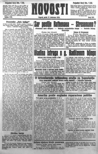 Novosti : 18,222(1923) / odgovorni urednik Lj. Z. Kara.