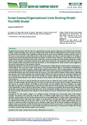 Forest estates/organisational units ranking model - the MRG model   / Dragan Ratko Čomić.