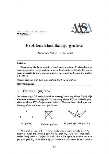 Problem klasifikacije grafova / Anamari Nakić, Ivan Vesel.