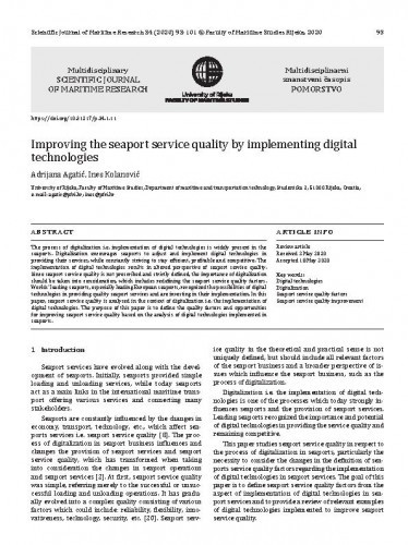 Improving the seaport service quality by implementing digital technologies / Adrijana Agatić, Ines Kolanović.
