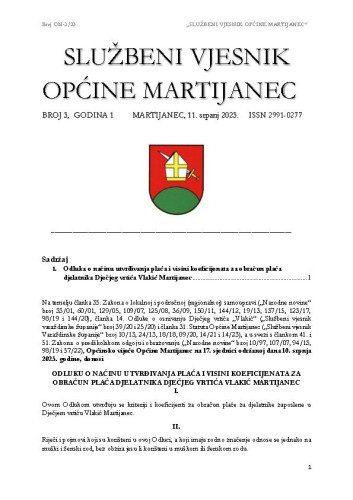 Službeni vjesnik Općine Martijanec : 1,3(2023)  / Branimir Nađ, glavni i odgovorni urednik