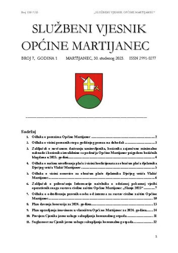Službeni vjesnik Općine Martijanec : 1,7(2023)  / Branimir Nađ, glavni i odgovorni urednik