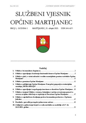 Službeni vjesnik Općine Martijanec : 1,1(2023)  / Branimir Nađ, glavni i odgovorni urednik