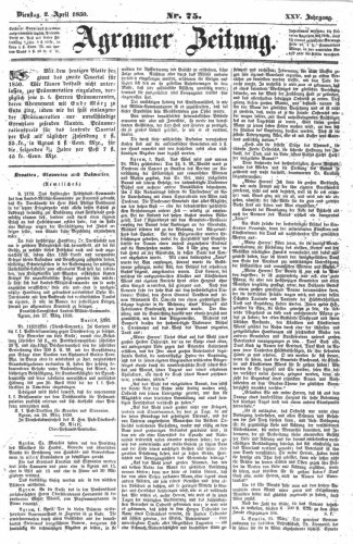 Agramer Zeitung : 25,75(1850) / Redacteur und Verleger F. S. Stauduar.