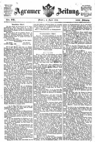 Agramer Zeitung : 29,77(1854) / für die Redaktion verantwortlich Ivan Sonvan. 