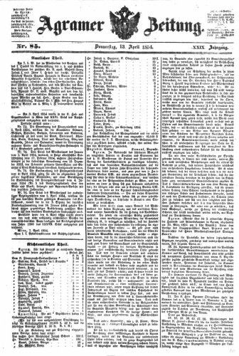 Agramer Zeitung : 29,85(1854) / für die Redaktion verantwortlich Ivan Sonvan. 