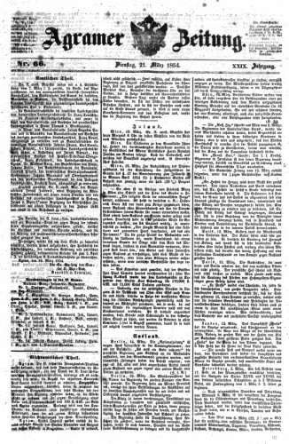 Agramer Zeitung : 29,66(1854) / für die Redaktion verantwortlich Ivan Sonvan. 