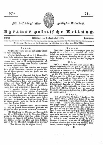 Agramer politische Zeitung : 11,71(1836) / Verlager und Redacteur Franz Stauduar und Ferd. Rosenau.