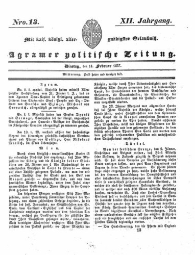 Agramer politische Zeitung : 12,13(1837) / Verlager und Redacteur Franz Stauduar und Ferd. Rosenau.