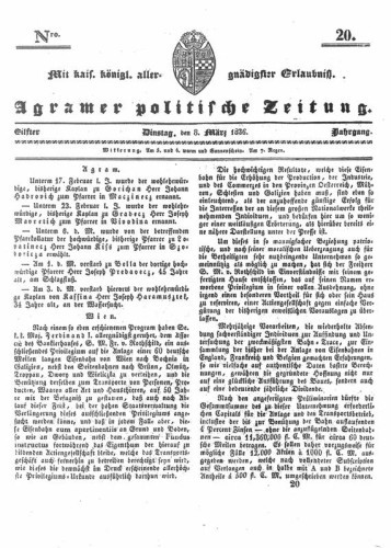 Agramer politische Zeitung : 11,20(1836) / Verlager und Redacteur Franz Stauduar und Ferd. Rosenau.