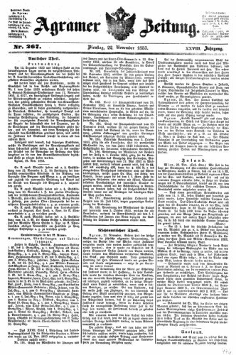 Agramer Zeitung : 28,267(1853) / Redakteur und Verleger F. S. Stauduar.
