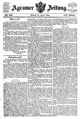 Agramer Zeitung : 29,19(1854) / für die Redaktion verantwortlich Ivan Sonvan. 