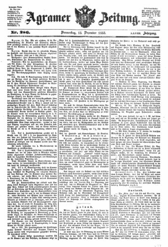 Agramer Zeitung : 28,286(1853) / Redakteur und Verleger F. S. Stauduar.