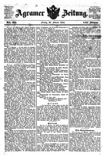 Agramer Zeitung : 29,45(1854) / für die Redaktion verantwortlich Ivan Sonvan. 