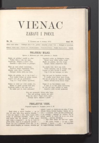 Vienac : zabavi i pouci. : 4,18(1872) / urednici Ivan Dežman i Franjo Marković.