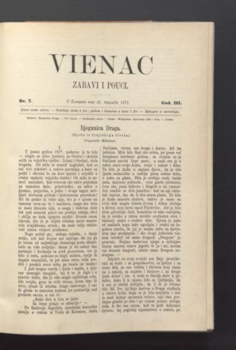 Vienac : zabavi i pouci. : 3,7(1871) / urednici Ivan Perkovac i Ivan Dežman.