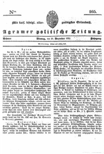 Agramer politische Zeitung : 10,105(1835) / Verlager und Redacteur Franz Stauduar und Ferd. Rosenau.