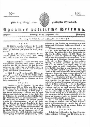 Agramer politische Zeitung : 10,100(1835) / Verlager und Redacteur Franz Stauduar und Ferd. Rosenau.