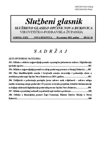 Službeni glasnik  : službeno glasilo Općine Nova Bukovica : 29,10(2022) / Općina Nova Bukovica ; odgovorni urednik Irena Stipanović.