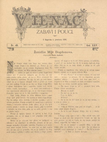 Vienac : zabavi i pouci. : 25,48(1893) / uredjuje J. Pasarić.