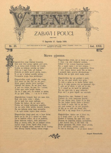 Vienac : zabavi i pouci. : 22,25(1890) / uredjuju V. Klaić i M. Maravić.