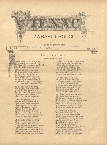 Vienac : zabavi i pouci. : 20,50(1888) / uredjuju V. Klaić i M. Maravić.