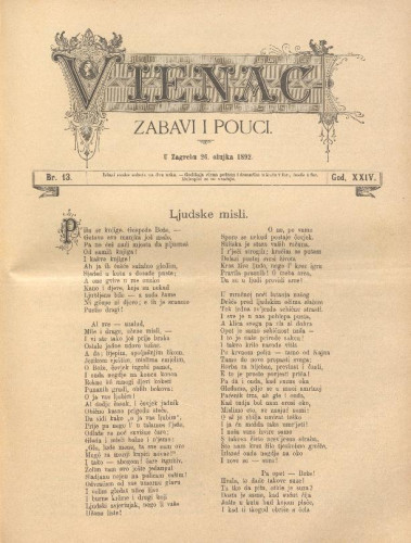 Vienac : zabavi i pouci. : 24,13(1892) / uredjuju V. Klaić i M. Maravić.